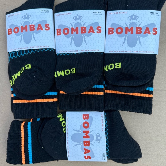 Bombas Men's Athletic Socks in Black with Orange and Blue Accents - Picture 1 of 5